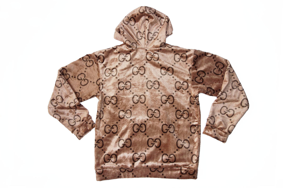 Cozy Brown faux fur Hoodie with Brown GG Monograms print – logofabrics