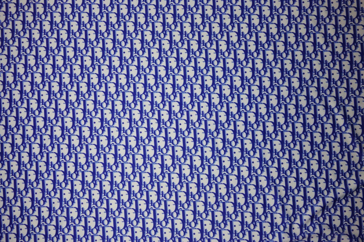 CD Monogram inspired dark blue print on Spandex Fabric, Stretch Jersey –  logofabrics