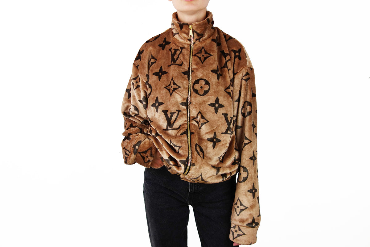 Cozy Brown zipper jacket with LV inspired Monograms – logofabrics