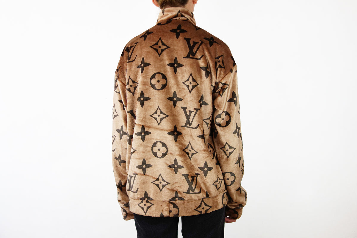 Cozy Dark Brown faux fur Hoodie with LV inspired Monograms print –  logofabrics