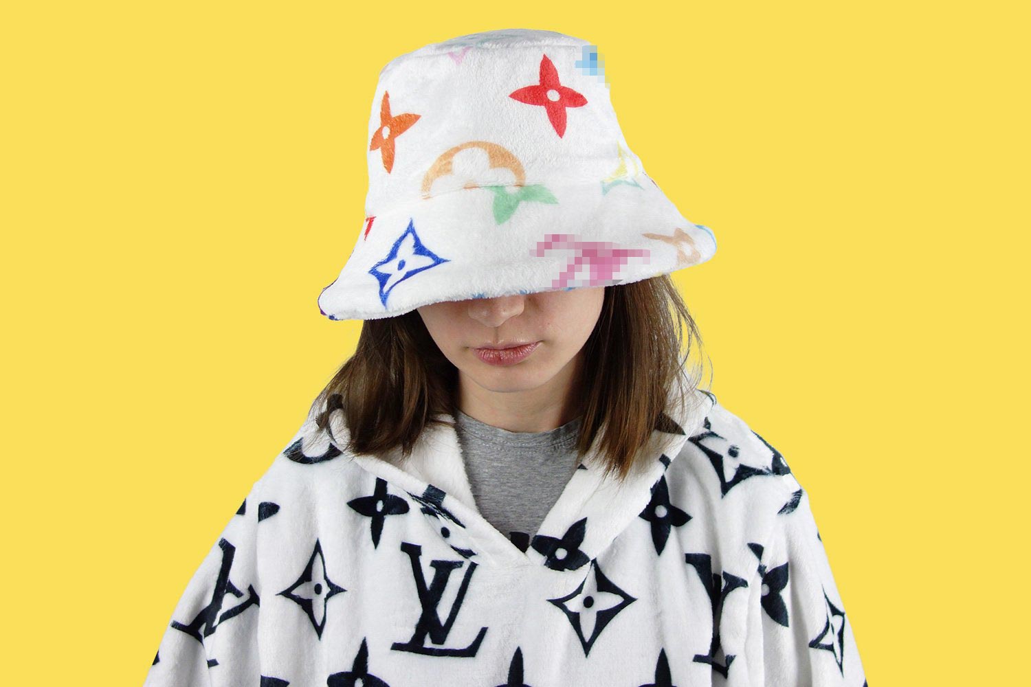 White Bucket Hat with multicolor Monogram print – logofabrics display picture 1
