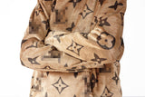 Cozy Brown plush Suit with a black monogram print, Hoodie and Pants