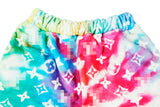 Cozy plush shorts with a tie dye monogram print