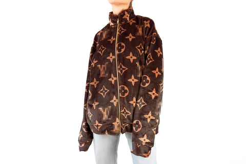 Cozy Dark Brown zipper jacket with a monogram print