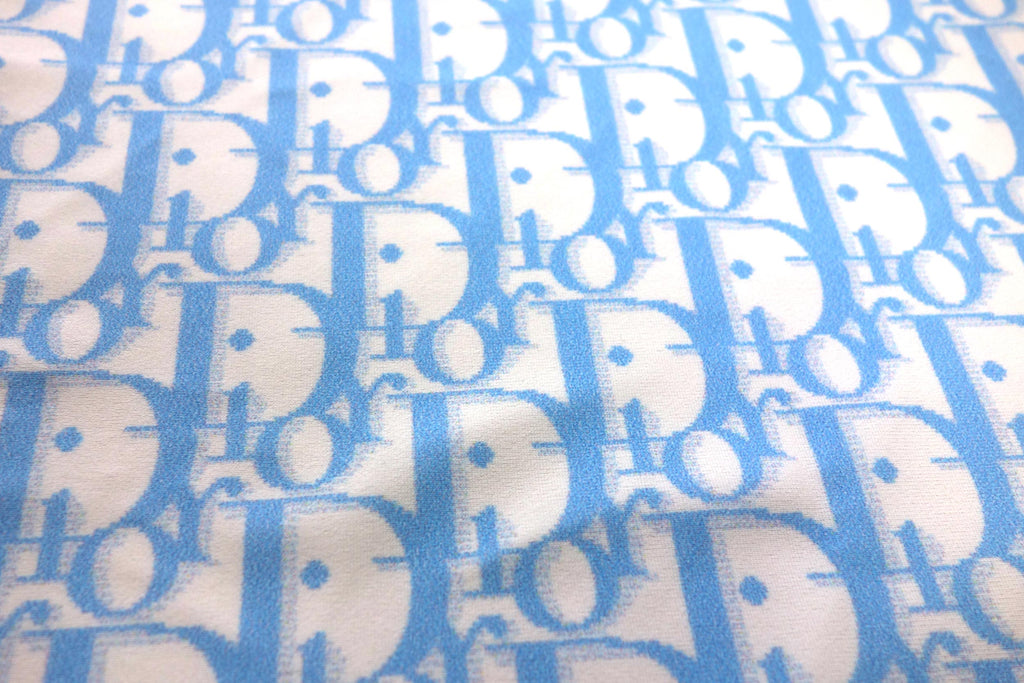 CD Monogram Inspired print on Spandex Fabric in blue color, Stretch Je –  logofabrics