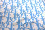 CD Monogram Inspired print on Spandex Fabric in blue color, Stretch Jersey