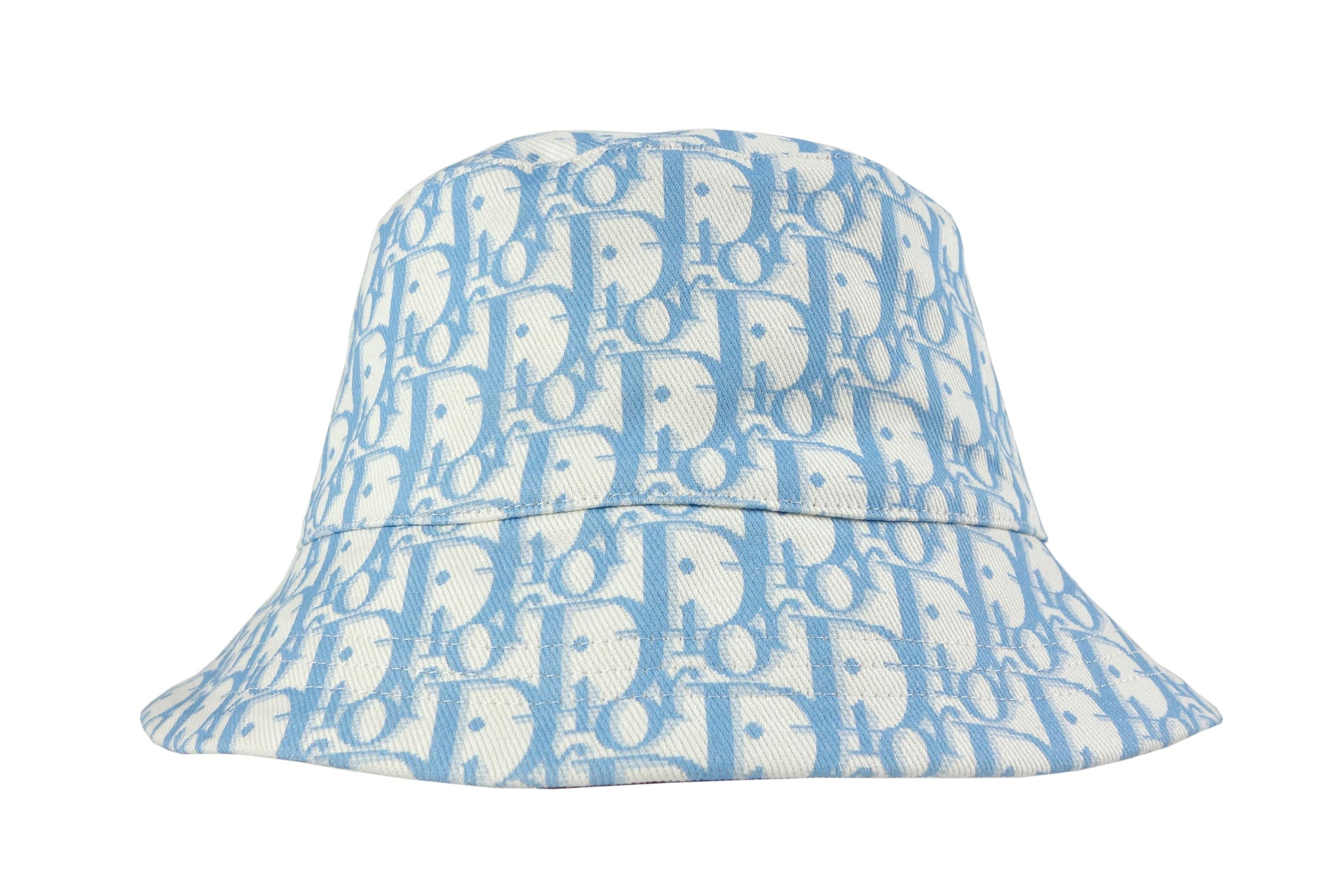 Blue Cotton Bucket Hat with Dior Inspired Monogram print logofabrics