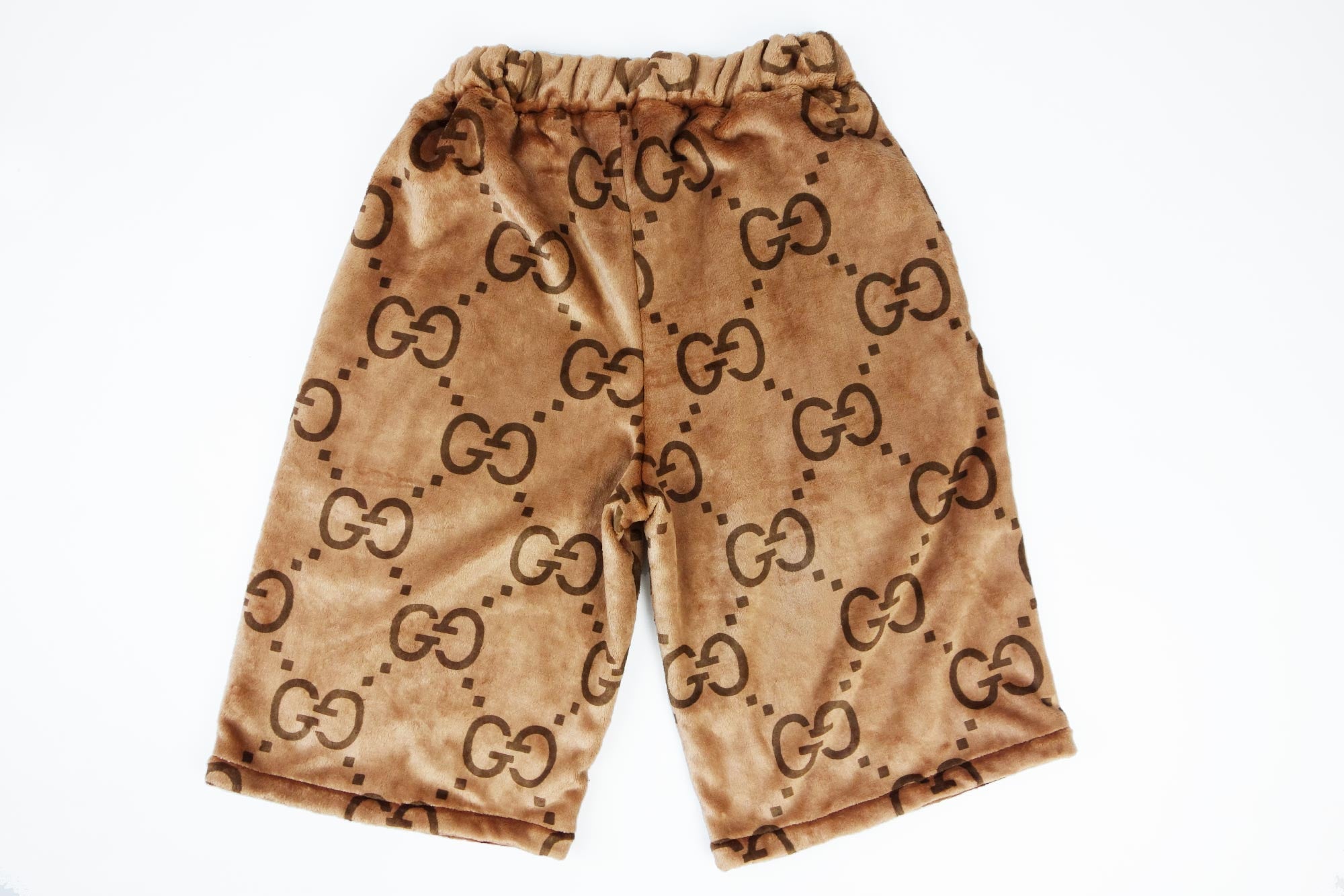 Cozy Brown faux fur shorts with GG Monograms print – logofabrics