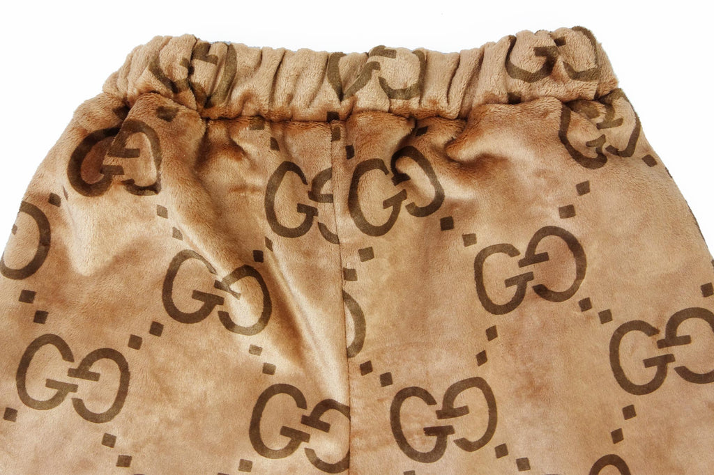 Cozy Dark Brown faux fur Pants with LV inspired Monograms print –  logofabrics